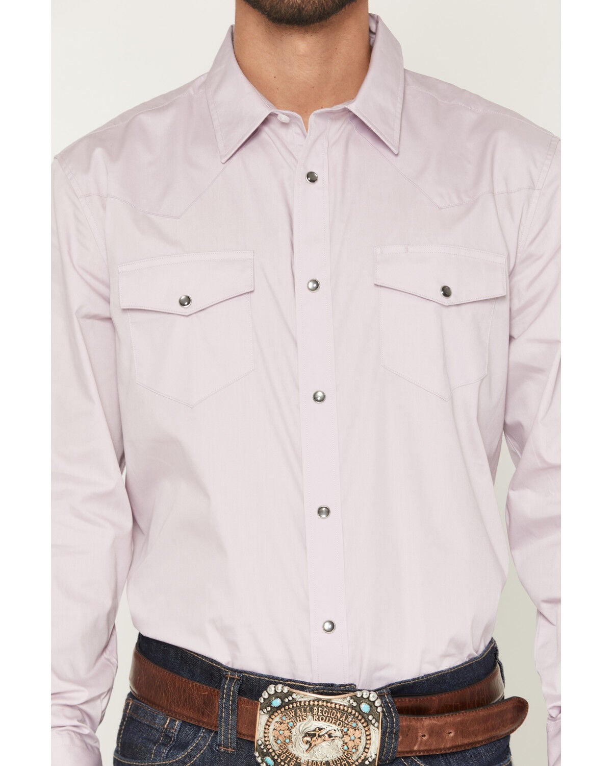 Image #3 - Gibson Trading Co Men's Solid Long Sleeve Snap Western Shirt - Tall, Lavender, hi-res