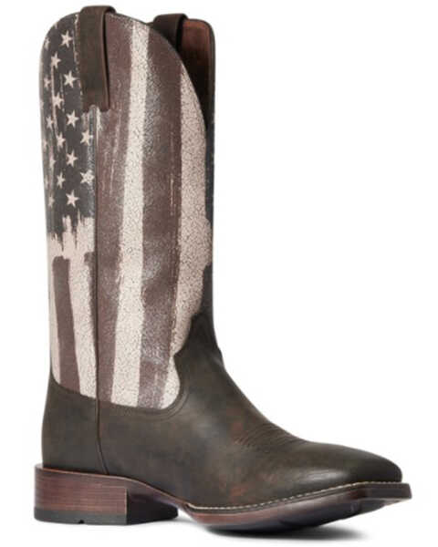 Ariat Men's Taylor Tan Distressed Flag Patriot Ultra Full-Grain Western Boot - Broad Square Toe, Brown, hi-res