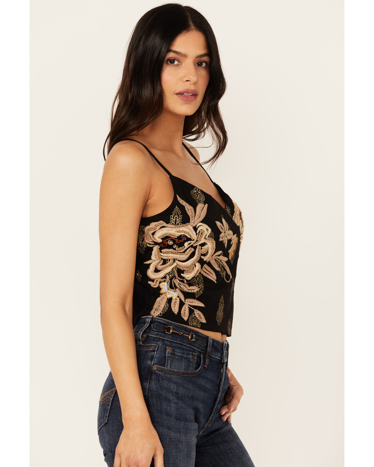 Image #2 - Idyllwind Women's Jessamine Embroidered Beaded Crop Top, Black, hi-res