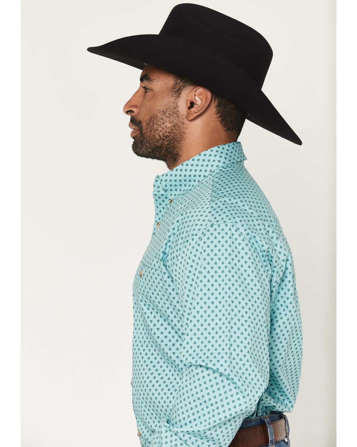 Image #2 - George Strait by Wrangler Men's Geo Print Long Sleeve Button-Down Stretch Western Shirt, Aqua, hi-res