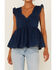 Molly Bracken Women's Sweetheart Flutter Sleeve Denim Top, Dark Blue, hi-res