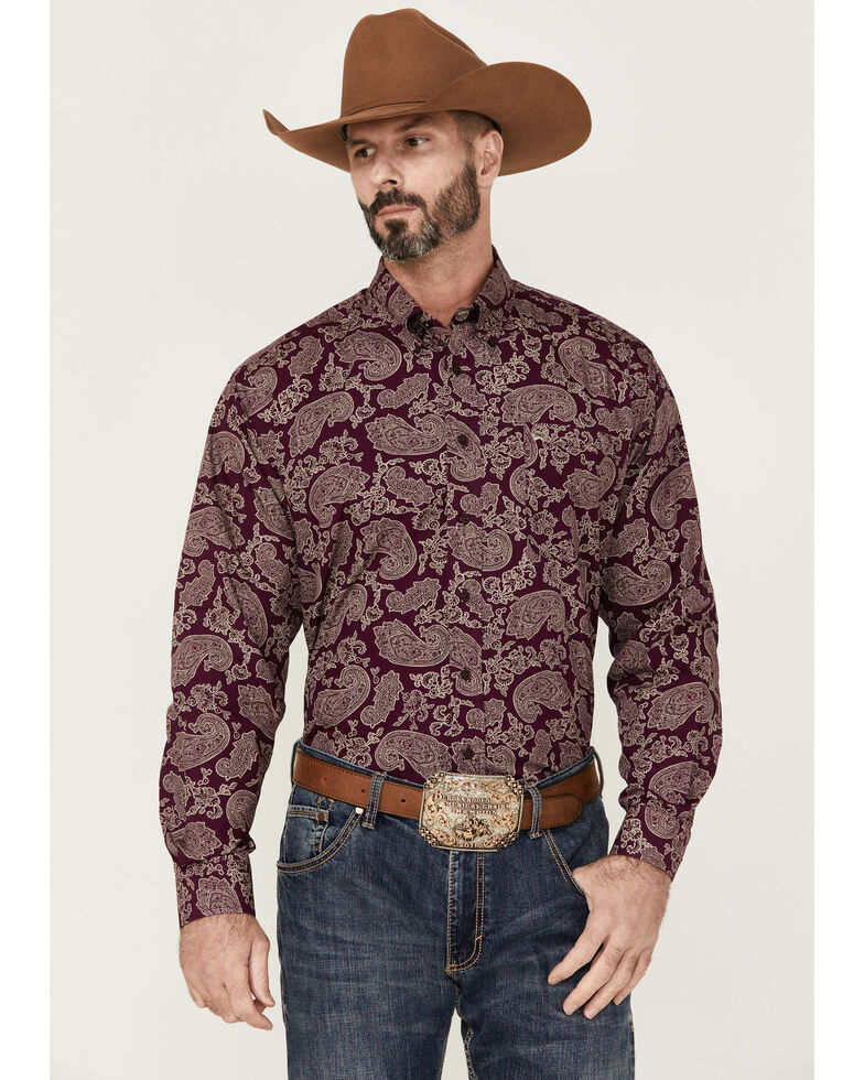 Cinch Men's Purple Large Paisley Print Long Sleeve Button-Down Western Shirt , Purple, hi-res