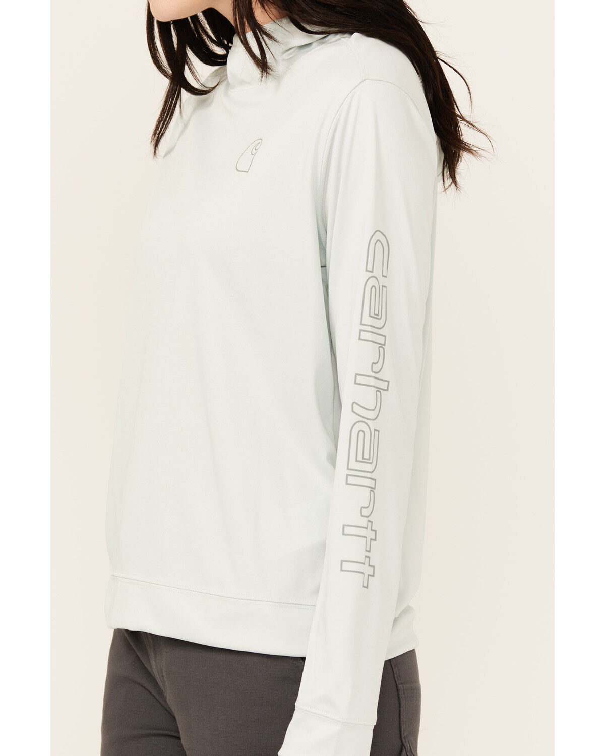 Image #3 - Carhartt Women's Force Sun Defender Relaxed Fit Lightweight Logo Hooded Graphic Long Sleeve, Seafoam, hi-res