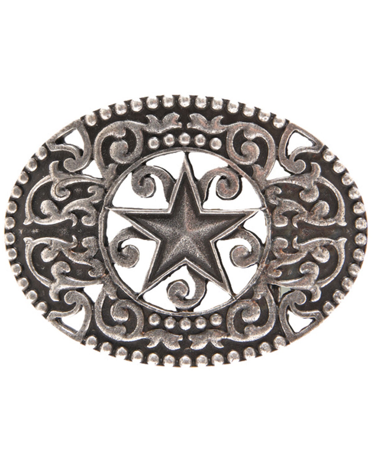 AndWest Men's Antique Pewter Stars & Scrolls Belt Buckle, Silver, hi-res
