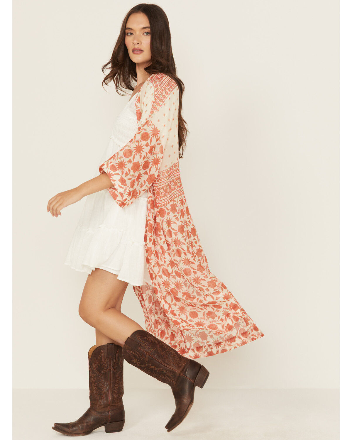 Image #2 - Ariat Women's Floral Print Kimono, Brown, hi-res