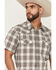Image #2 - Gibson Trading Co Men's Starlink Plaid Print Short Sleeve Snap Western Shirt, Grey, hi-res