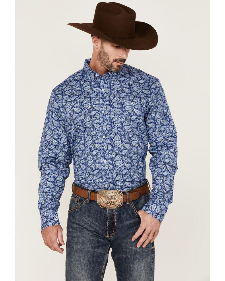 Rank 45 Men's Dally Paisley Print Long Sleeve Button-Down Western Shirt , Blue, hi-res