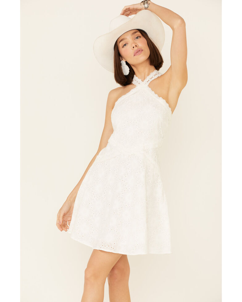 Miss Me Women's Fit & Flare Halter Dress, Off White, hi-res