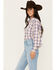 Image #2 - Wrangler Women's Balloon Sleeve Plaid Print Snap Western Shirt, Medium Wash, hi-res