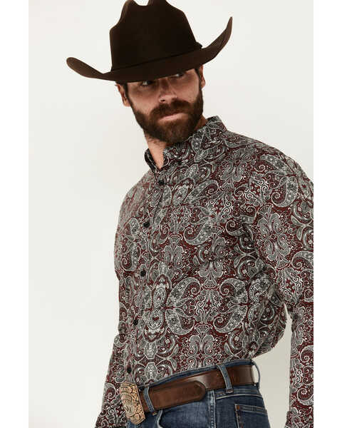 Image #2 - Cody James Men's Showcase Paisley Print Long Sleeve Button-Down Stretch Western Shirt - Big , Dark Red, hi-res