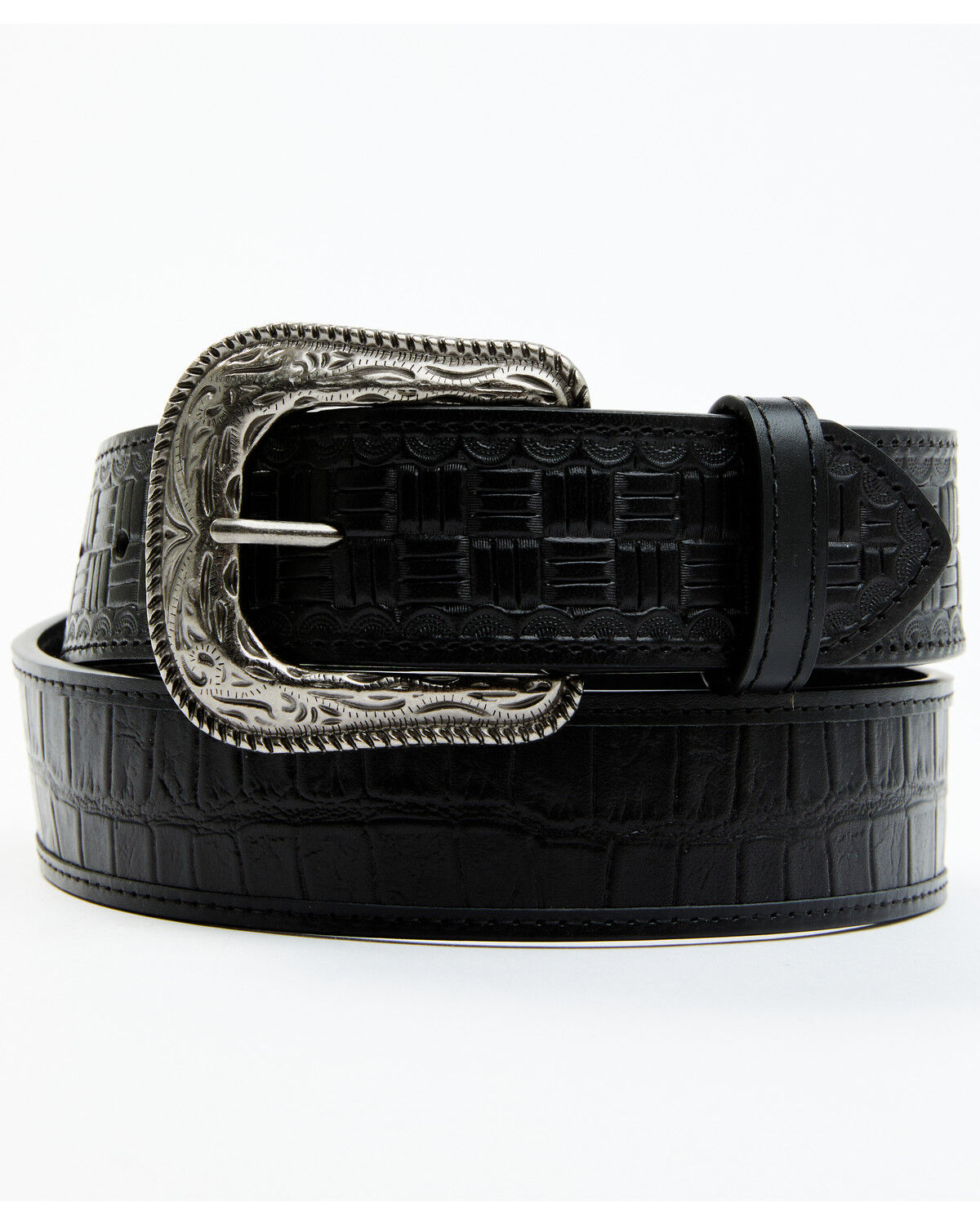 Image #1 - Cody James Men's Checkered Billets Alligator Print Leather Belt, Black, hi-res