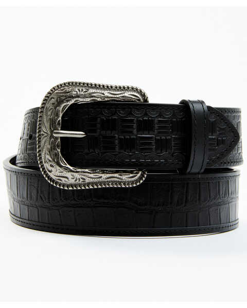 Cody James Men's Black Checkered Billets Alligator Print Leather Belt, Black, hi-res