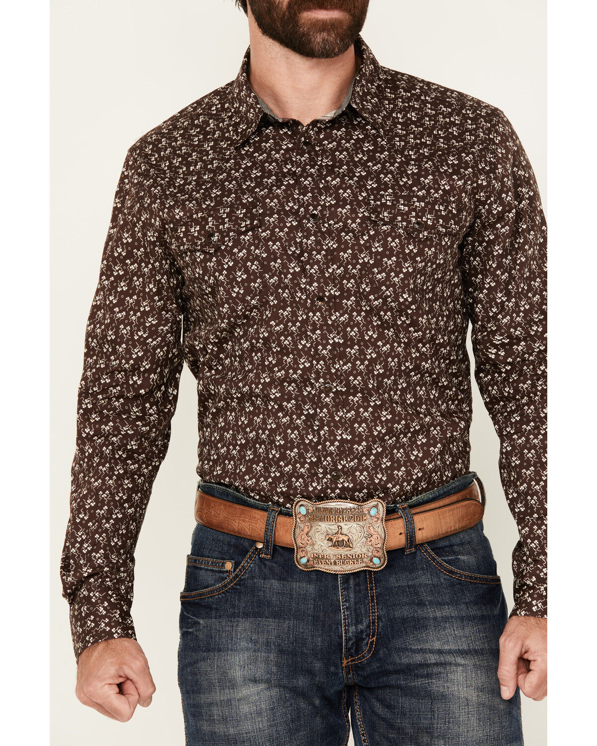 Image #3 - Cody James Men's Garrison Floral Print Long Sleeve Snap Western Shirt, Brown, hi-res