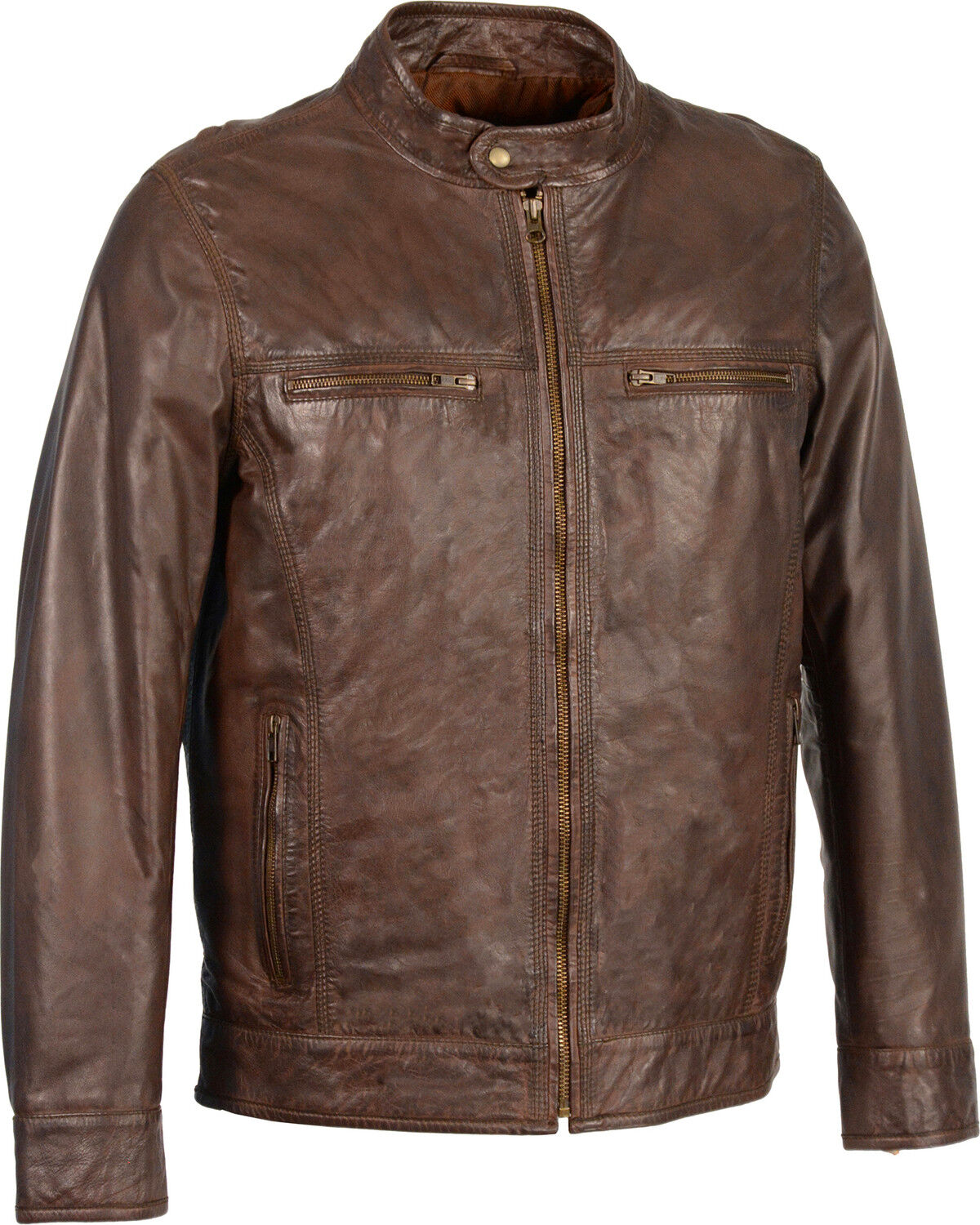 Image #1 - Milwaukee Leather Men's Zip Front Classic Moto Leather Jacket, Brown, hi-res