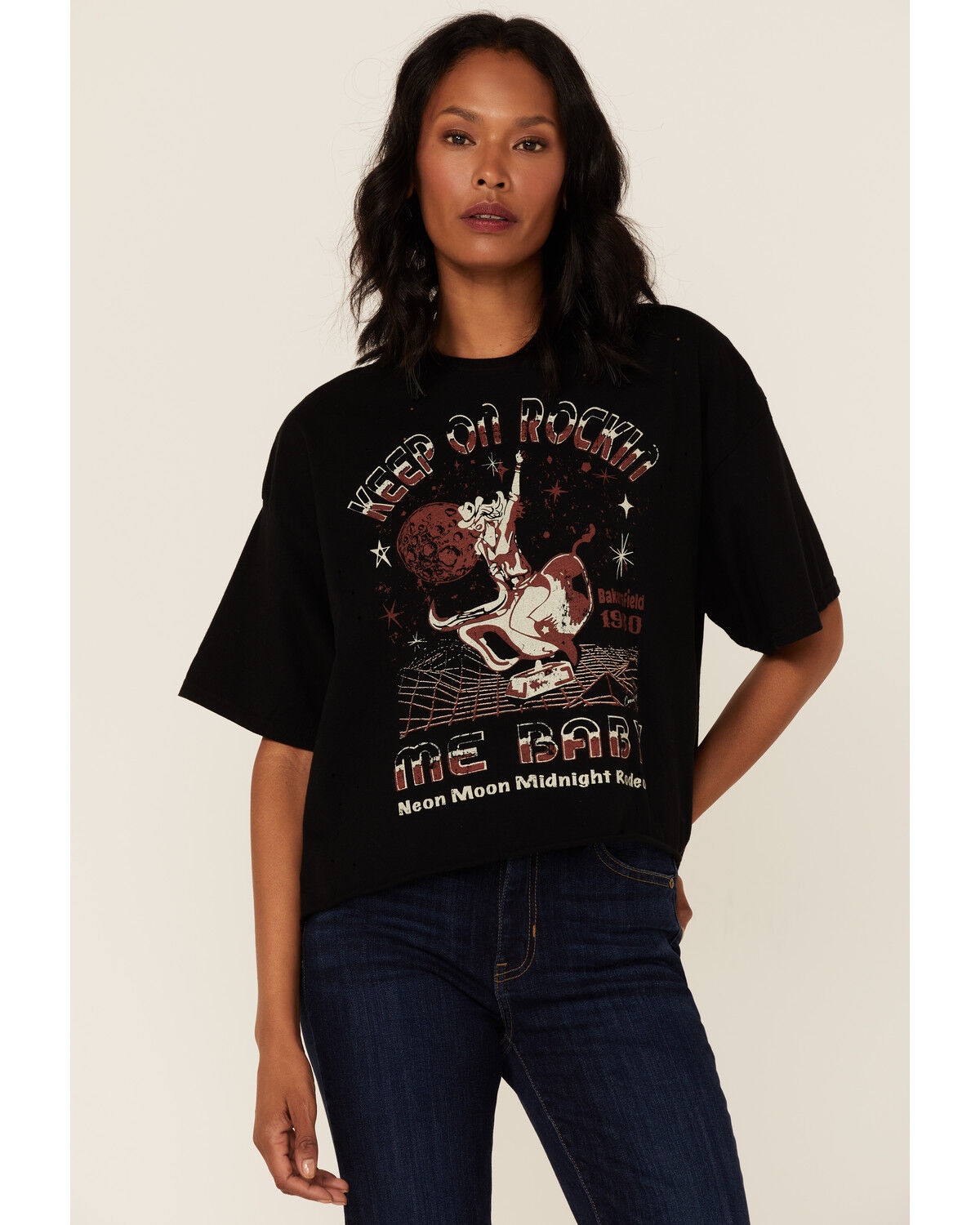 Image #1 - Country Deep Women's Rocking Graphic Tee, Black, hi-res