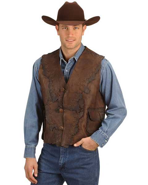 Kobler Antiqued Leather Vest, Brown, hi-res