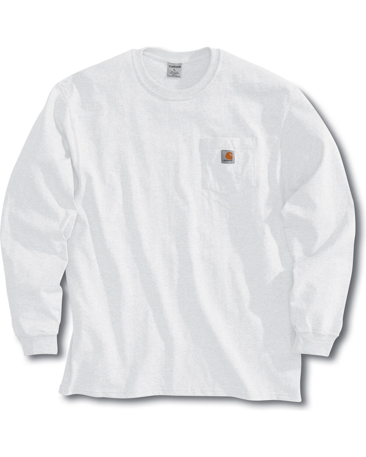 Image #1 - Carhartt Men's Loose Fit Heavyweight Long Sleeve Logo Pocket Work T-Shirt - Tall, White, hi-res