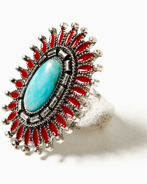 Image #2 - Idyllwind Women's Abbey Antique Concho Statement Ring , Red, hi-res