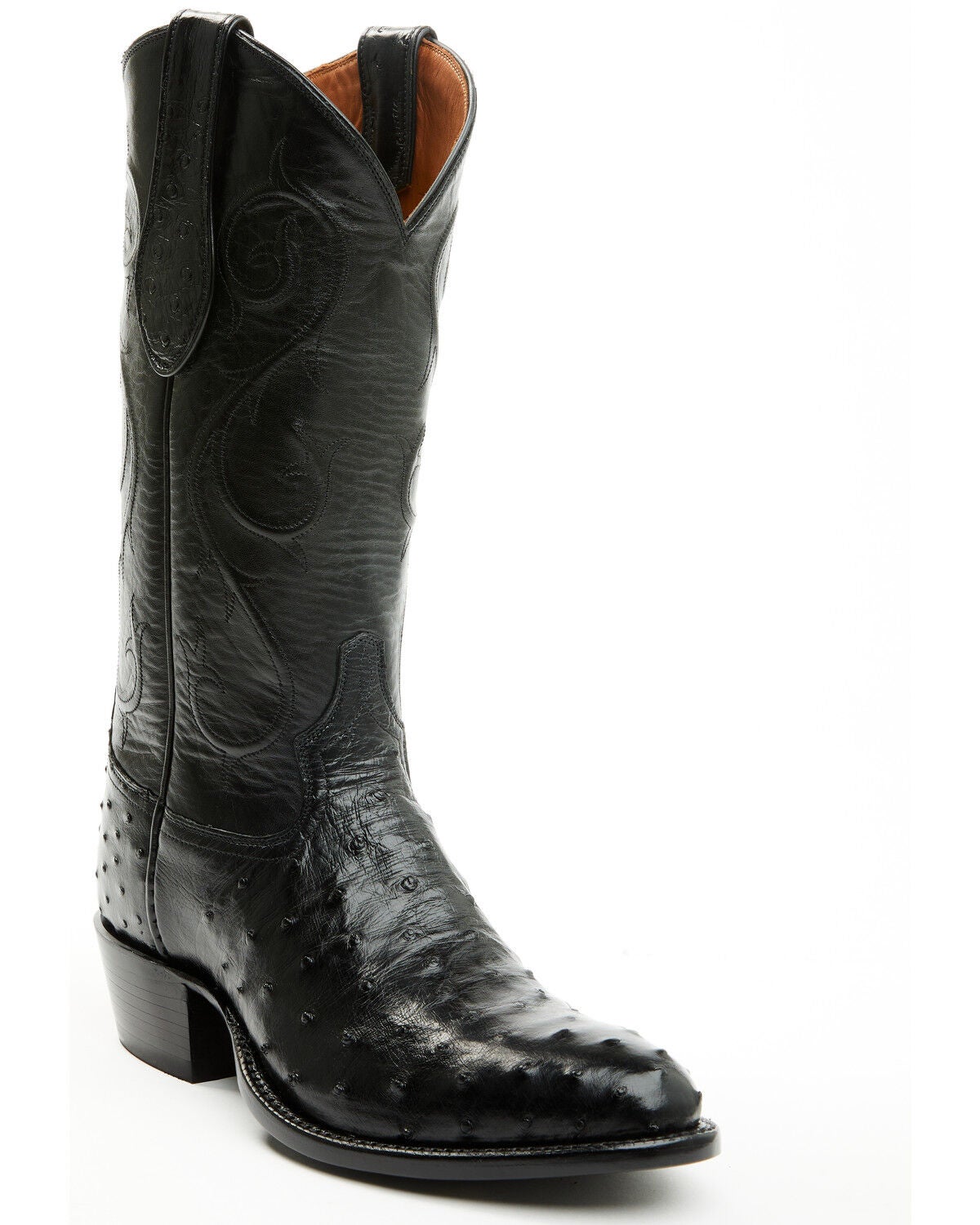 Tony Lama Men's Exotic Full-Quill Ostrich Western Boots - Round Toe, Black, hi-res
