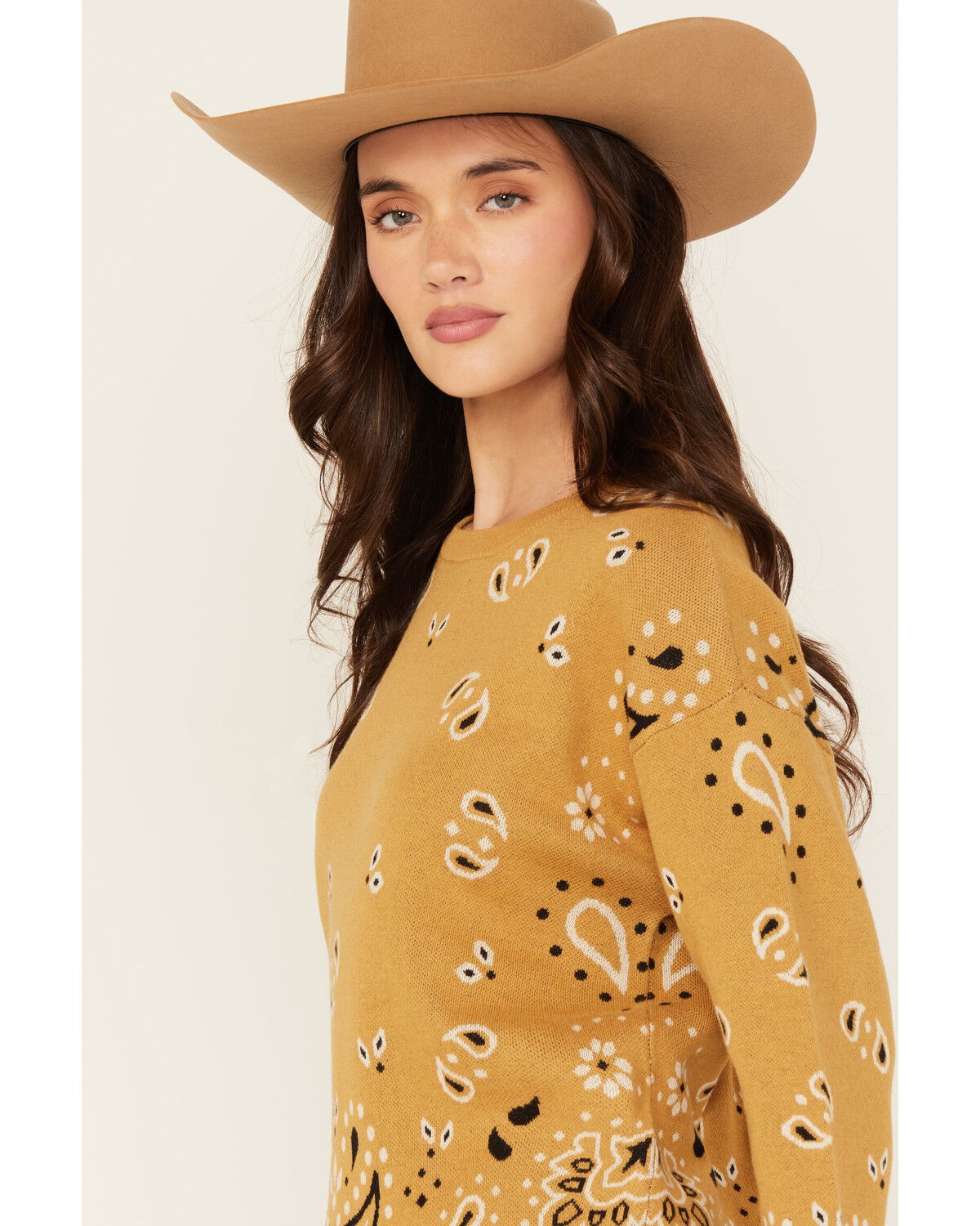 Image #3 - Cotton & Rye Women's Bandana Print Sweater, Gold, hi-res