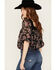 Image #4 - Wild Moss Women's Floral Pais Short Sleeve Peasant Top, Black, hi-res