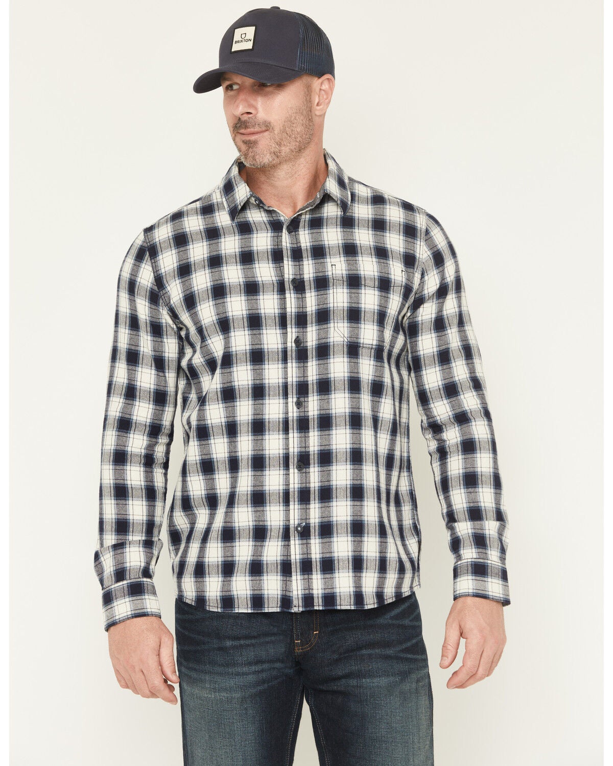 Brothers and Sons Men's Anvil Plaid Print Long Sleeve Button-Down Flannel Shirt, Blue, hi-res
