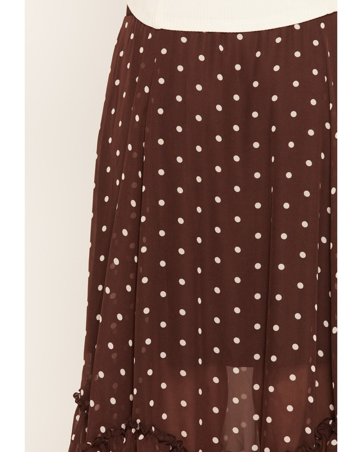 Image #4 - Wild Moss Women's Polka Dot Ruffle Midi Skirt, Brown, hi-res