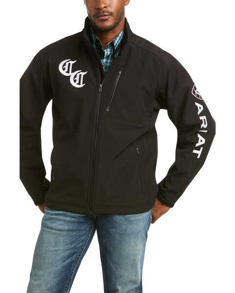 Ariat Men's Black Compton Cowboy Zip-Up Logo Softshell Jacket , Black, hi-res