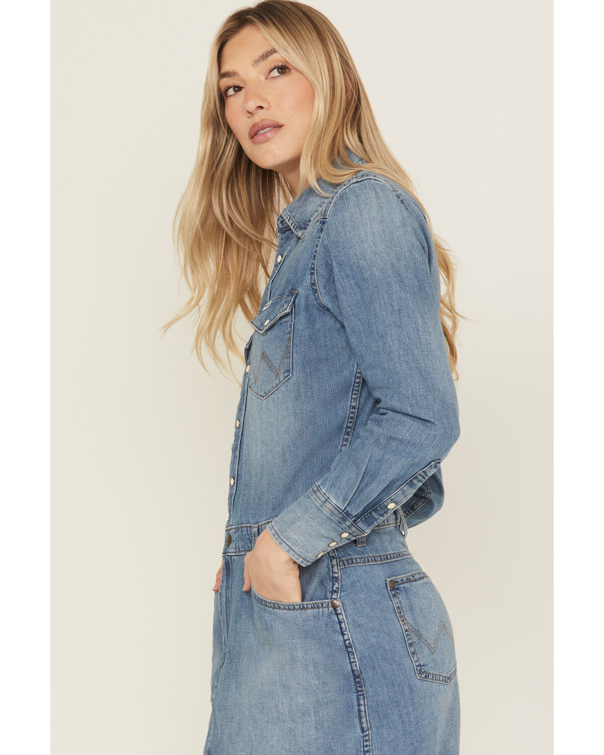Image #2 - Wrangler Women's Long Sleeve Denim Mini Dress, Blue, hi-res