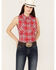 Image #1 - Wrangler Women's Sleeveless Plaid Print Snap Western Shirt, Red, hi-res