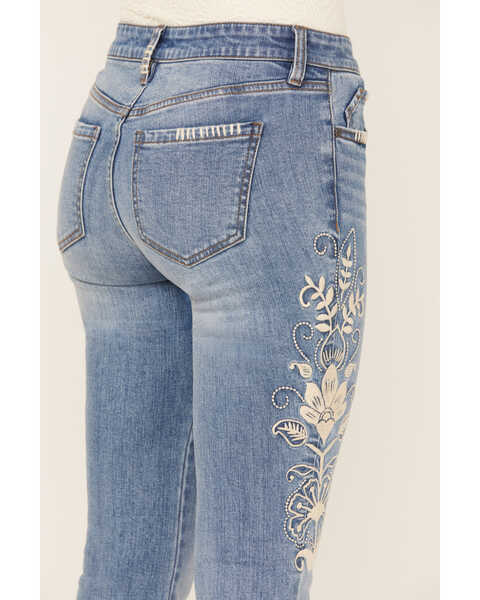 Image #4 - Shyanne Women's Medium Wash Delilah novelty Embroidered Mid Rise Flare Stretch Denim Jeans , Medium Wash, hi-res
