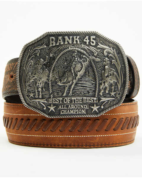 Image #1 - RANK 45® Men's Emmett Southwestern Stitched Leather Belt , Brown, hi-res