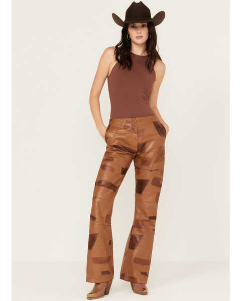 Image #1 - Understated Leather Women's Vixen Mid Rise Leather Patched Pants, Tan, hi-res
