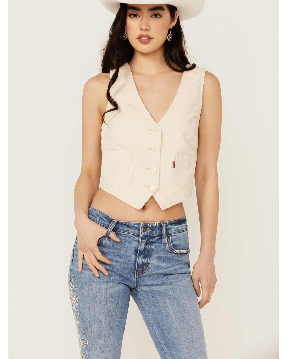 Image #1 - Levi's Women's Corduroy Tailored Vest, Cream, hi-res