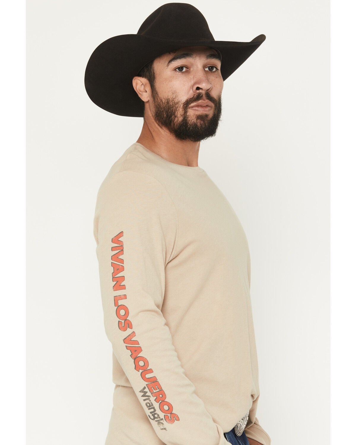 Wrangler Men's Boot Barn Exclusive Vivan Los Vaqueros Long Sleeve Graphic T-Shirt, Taupe, hi-res