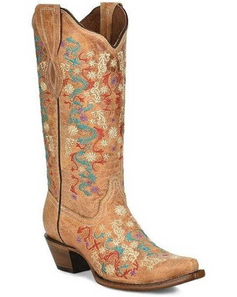 Circle G Women's Floral Embroidery Western Boots - Snip Toe, Sand, hi-res