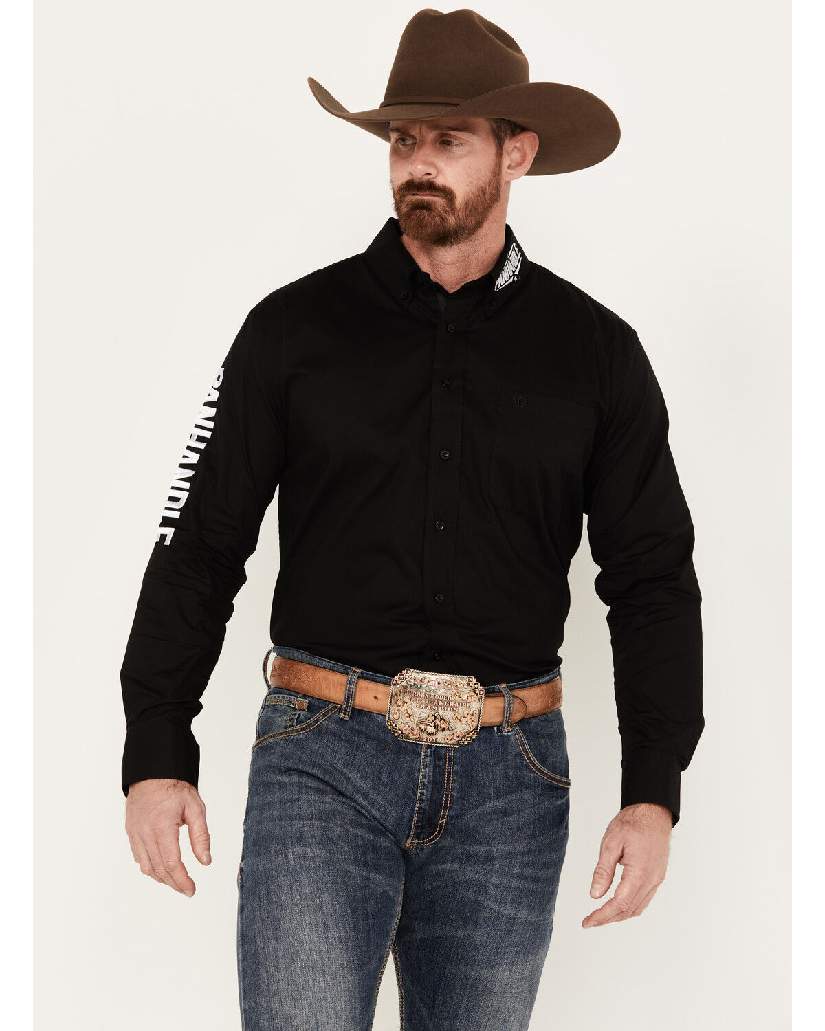Image #1 - Panhandle Select Men's Solid Long Sleeve Button-Down Western Shirt, Maroon, hi-res