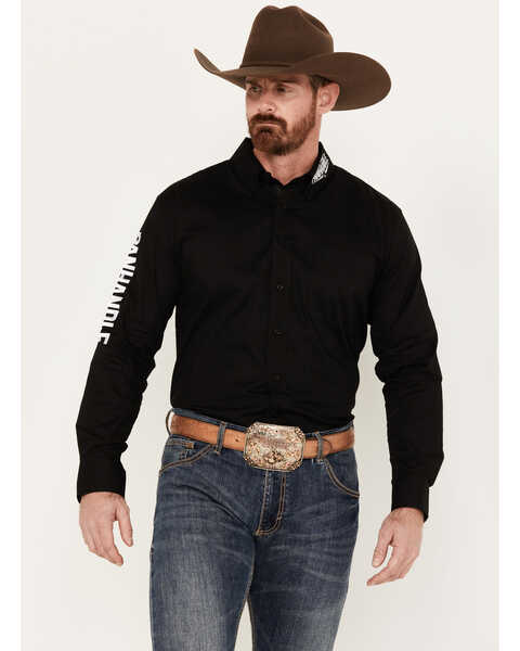 Image #1 - Panhandle Select Men's Solid Long Sleeve Button-Down Western Shirt, Maroon, hi-res