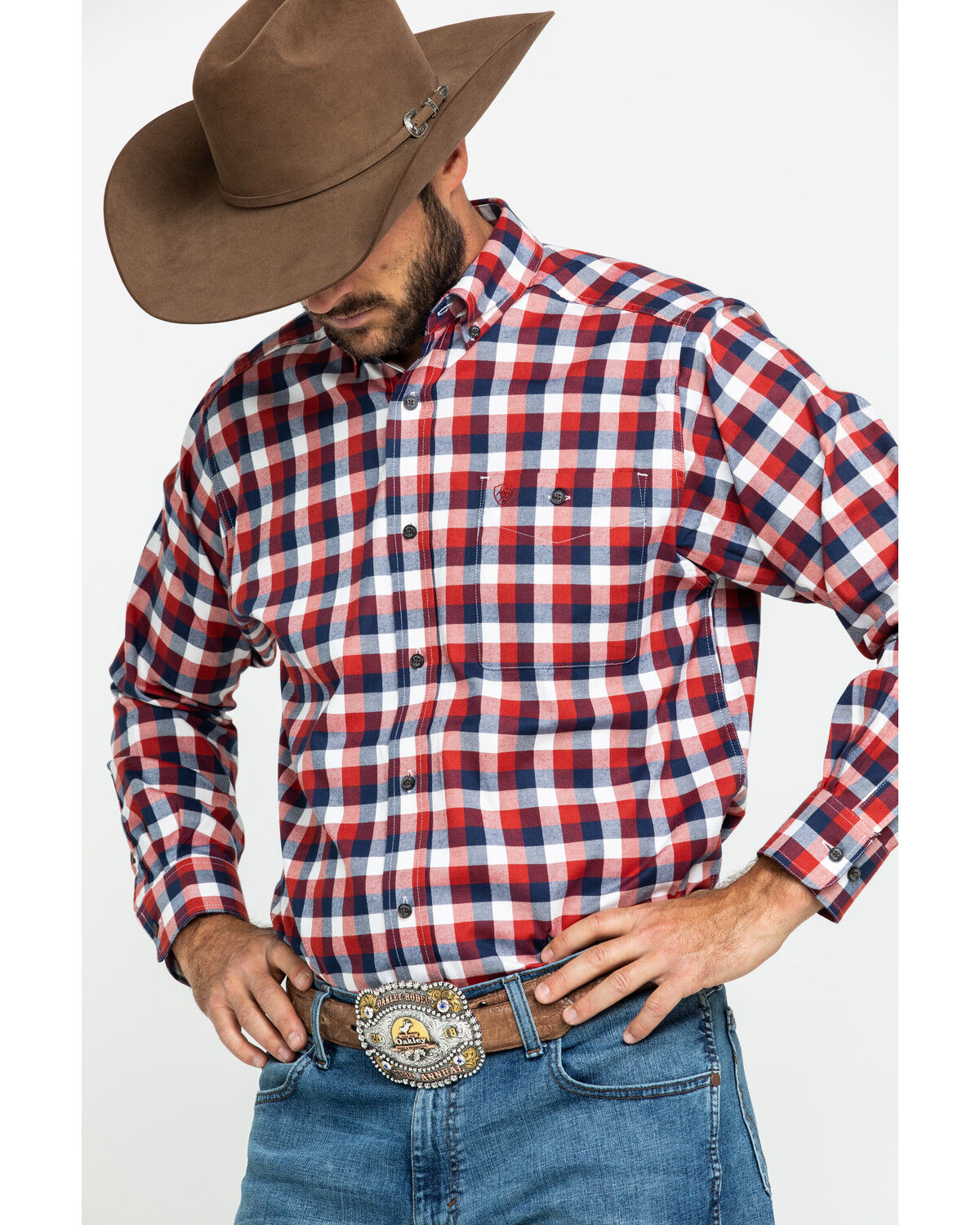 Image #4 - Ariat Men's Elzerman Performance Flannel Long Sleeve Western Shirt, Burgundy, hi-res