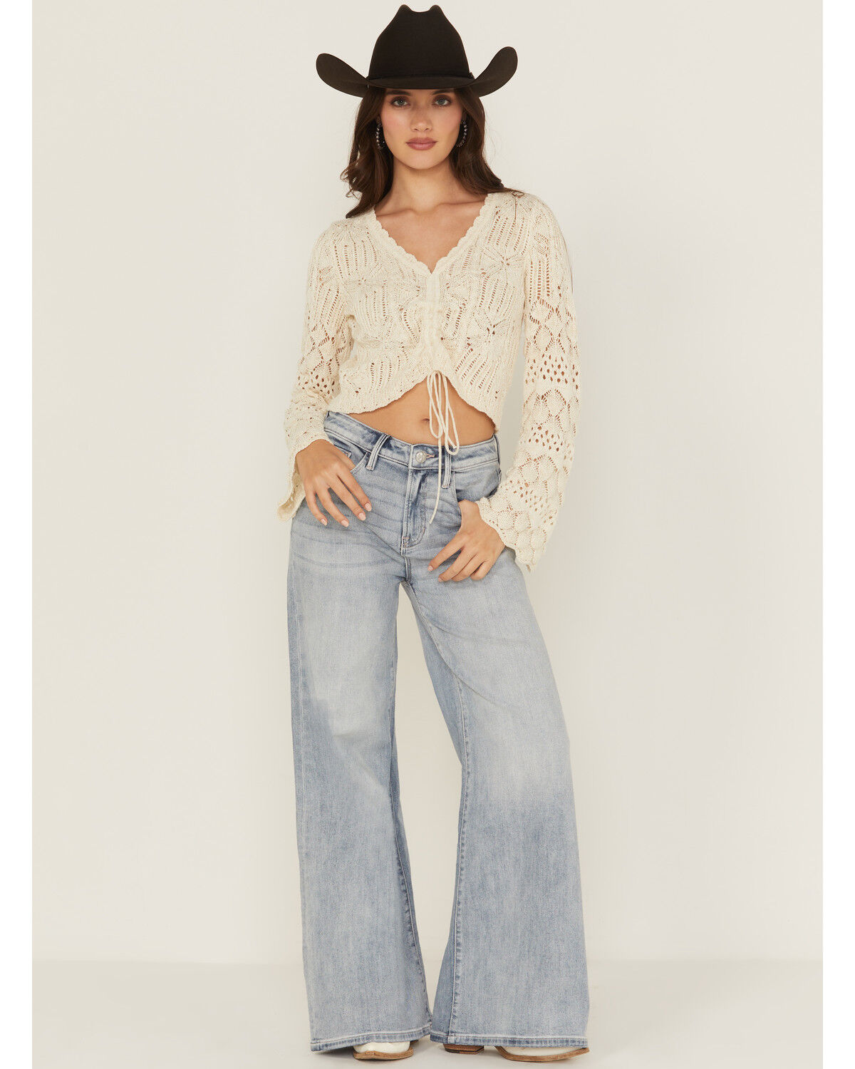Image #1 - Miss Me Women's Light Wash High Rise 32" Super Wide Stretch Denim Jeans, Light Wash, hi-res