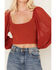 Image #3 - Beyond The Radar Women's Long Puff Sleeve Corset Blouse, Rust Copper, hi-res