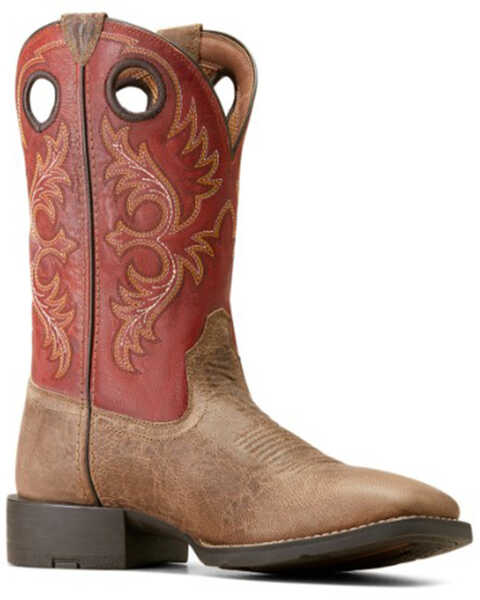 Image #1 - Ariat Men's Sport Rodeo Crazy Western Performance Boots - Broad Square Toe, Brown, hi-res