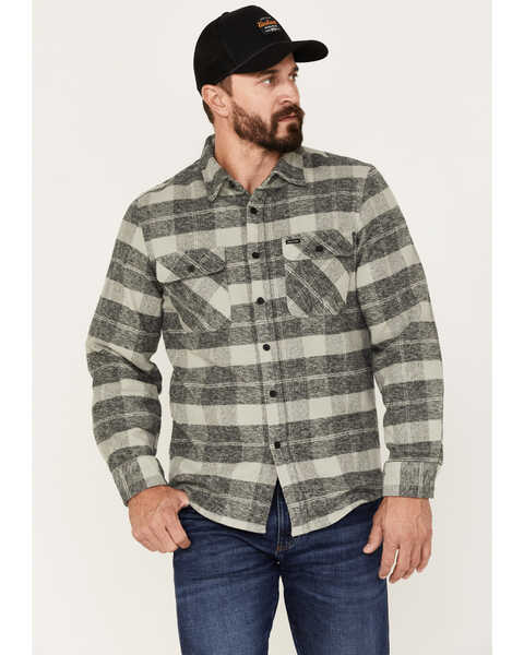 Brixton Men's Bowery Long Sleeve Button Down Flannel Shirt, Charcoal, hi-res