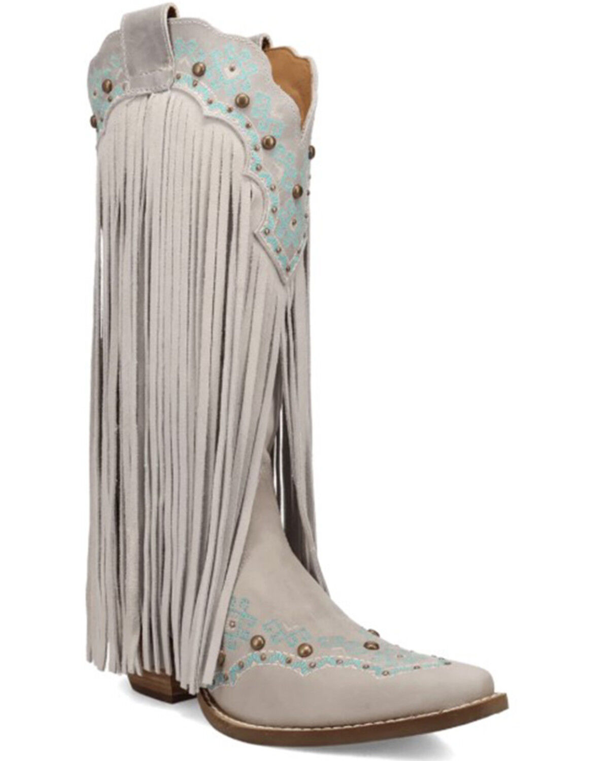 Image #1 - Dingo Women's Tequila Sunrise Fringe Western Boots - Snip Toe, Off White, hi-res