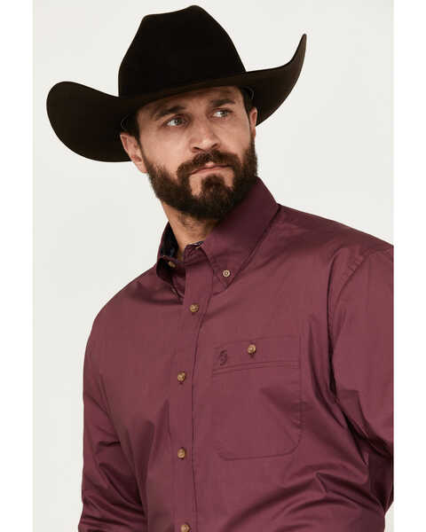 Image #3 - George Strait by Wrangler Men's Solid Long Sleeve Button-Down Western Shirt, Wine, hi-res