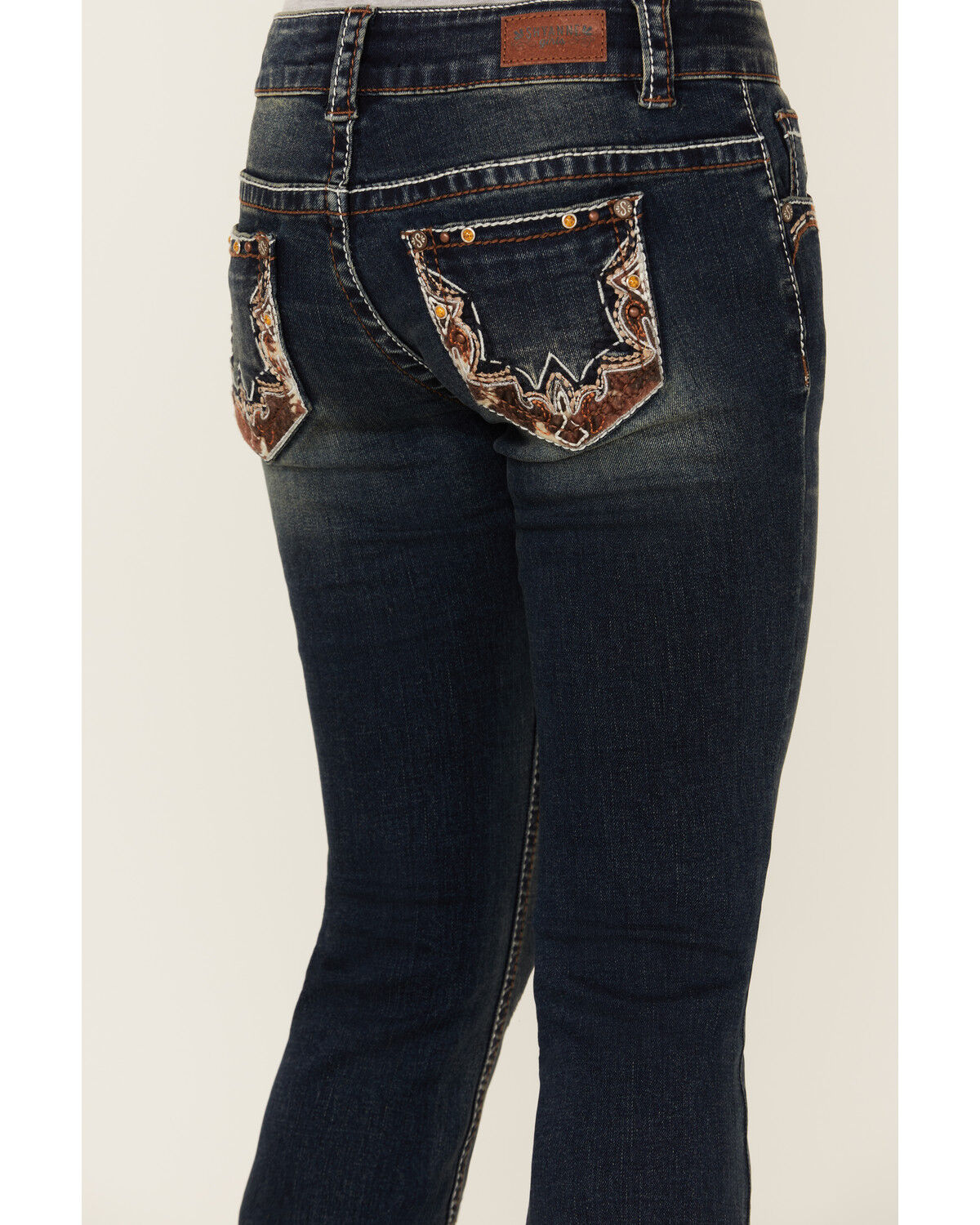 Image #2 - Shyanne Girls' Medium Wash Cowhide Pocket Bootcut Stretch Denim Jeans, Medium Wash, hi-res