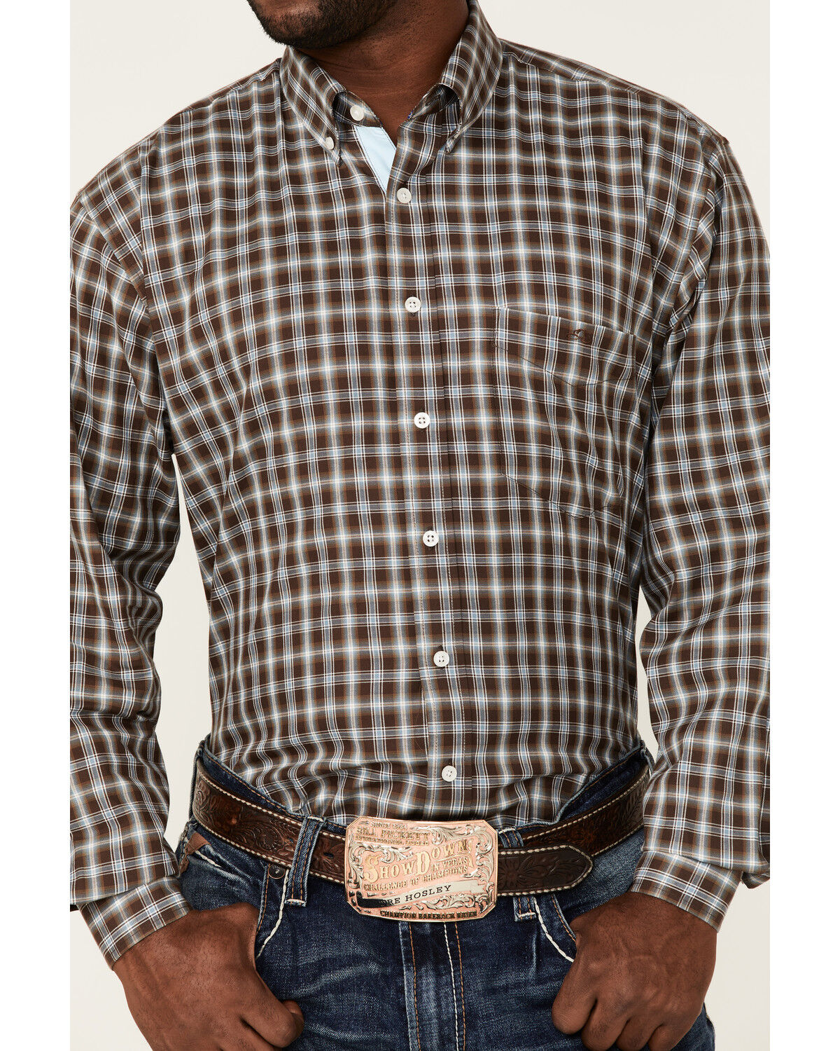 Image #3 - Resistol Men's Quincy Small Plaid Long Sleeve Button Down Western Shirt, Blue, hi-res