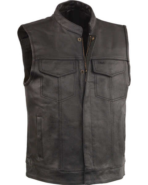 Milwaukee Leather Men's Black Open Neck Club Style Vest , Black, hi-res