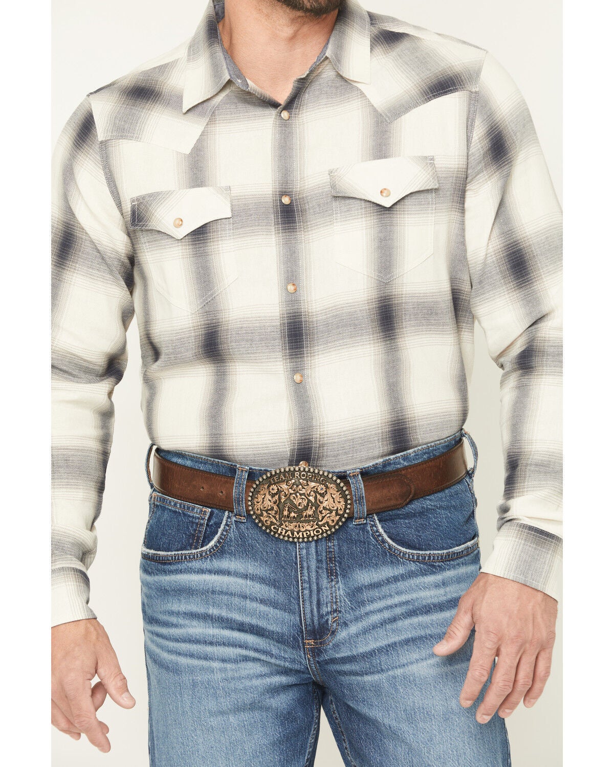 Image #3 - Cody James Men's Ruddiman Plaid Print Long Sleeve Snap Western Shirt - Big, Cream, hi-res