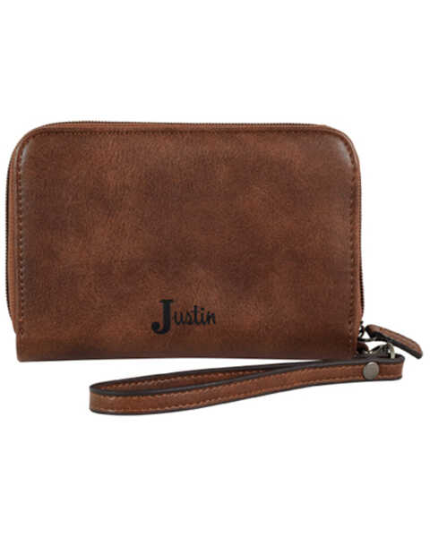 Justin Women's Turquoise Naja Concho Squash Blossom Brown Wristlet Wallet, Brown, hi-res